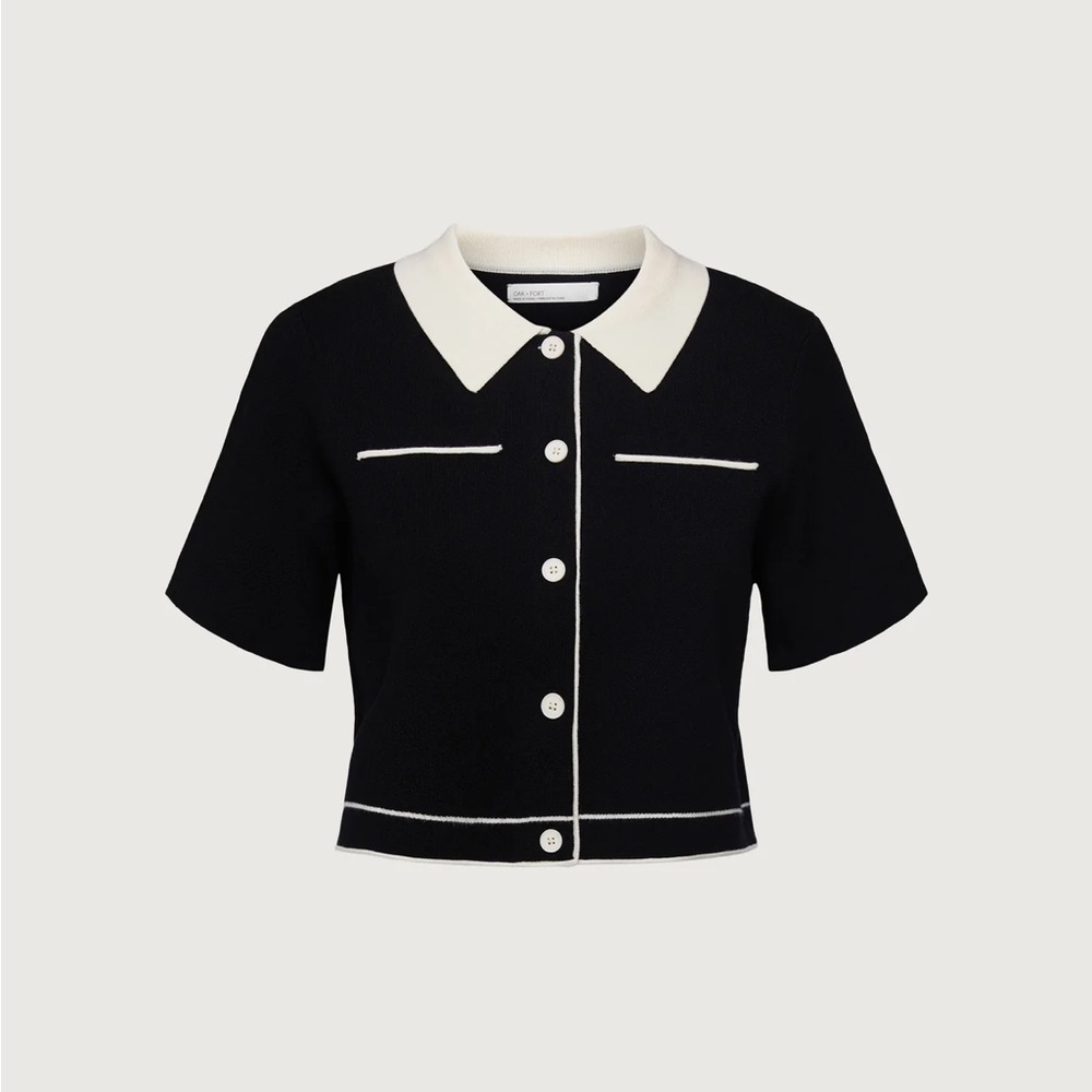 OAK + FORT Black and Cream Knit Cardigan Collared top